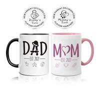 SGZIOO Set di 2 tazze per mamma e papà, regali per i nuovi genitori con moneta decisionale, tazze per mamma e papà, festa della mamma, compleanno 2027