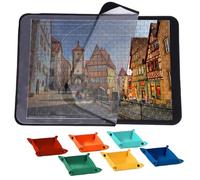 SGZIOO - Tavola per puzzle pieghevole, portatile, fino a 1000 pezzi, in feltro antiscivolo, per spostamento e conservazione, leggera, con 6 vassoi portaoggetti, risparmia progressi