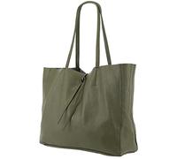 SH Leder ® - Borsa shopper da donna in vero cuoio di mucca in formato orizzontale con tasca interna, disponibile in molti colori, borsa a spalla, borsa con manici, 30x37cm Maja G514, verde oliva, L