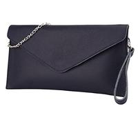 SH Leder Saya G369 - Borsa a tracolla in vera pelle, con catena di trasporto, 31,5 x 16,5 cm, Blu scuro, s