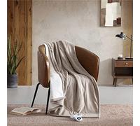 Shabby Chic - Coperta riscaldata, super morbida e peluche con retro sherpa, decorazione per la casa calda per letto o divano (Khaki, copriletto)