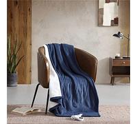 Shabby Chic - Coperta riscaldata, super morbida e peluche con retro sherpa, decorazione per la casa calda per letto o divano (indaco, copriletto)