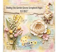 Shabby Chic Garden Gnome Scrapbook Pages: Decorative Craft Paper with Whimsical Florals, Fairies, and Butterflies for Junk Journaling, Decoupage, Collage Art, and Card Making | 8.5 x 8.5 Inches