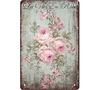 Shabby Chic Romantico Rosa Stampa Vintage Fiore Metallo Metallo Targa Vintage Decorazione Della Parete Rustico Country Farmhouse Bagno Metallo Insegne Chic Decorazione da Parete per la Casa Bagno