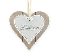 Shabby Chic Rustic Double White Heart Bathroom Hanging Sign/Plaque 12x12cm by Lesser & Pavey