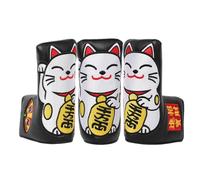 SHABIER Maneki-Neko - Copritesta per mazza da golf, con motivo gatto portafortuna Maneki-Neko, colore: Nero