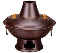 Shabu - Pentola in rame vintage per 3-12 persone, pentole cinesi con camino, motivo peonia, 36 cm, perfetto per feste in casa e ristoranti