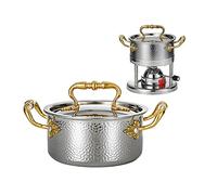 Shabu-Shabu Chinese Hot Pot 2L Set scaldavivande in acciaio inossidabile Scaldavivande con coperchio in vetro e fornello per piano cottura a induzione fornello a gas/Gold