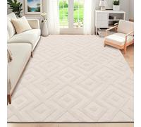 SHACOS Tappeti Moderni per Soggiorno Grande 160x230cm Tappeto Lavabile in Lavatrice per Camera da Letto, Cucina, Morbido Antiscivolo, Tappeto per Interni Geometrico Minimalista, Crema