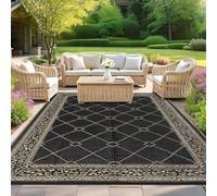 SHACOS Tappeto per Esterno Impermeabile 180x270 cm, Grande, Tappeti da Terrazzo Reversibile in Plastica, per Campeggio, Balcone, Picnic, Spiaggia, Nero-Marrone