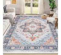SHACOS Tappeto Vintage Salotto 160x230CM Grande Tappeto Tradizionale Pelo Corto Antiscivolo Tappeto Lavabile Ultrasottile Boho Tappeti per camera da letto sala da pranzo, Blu Arancione