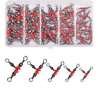 SHADDOCK 50 pz/scatola tre vie pesca barile girelle T-Turn Cross Line Triple Barrel girelle in ottone rosso rotolamento girevole linea di pesca connettore clip con scatola di attrezzatura