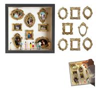 Shadow Box Frame Display Case, DIY Mini Museum Silhouette Box with Mini Gold Frames & Figurines, Personalized Life in Box Kit for Wedding, Anniversary & Home Decor (Black)