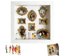 Shadow Box Frame Display Case, DIY Mini Museum Silhouette Box with Mini Gold Frames & Figurines, Personalized Life in Box Kit for Wedding, Anniversary & Home Decor (White)