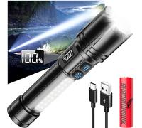 Shadowhawk Torcia a LED ricaricabile, con display LCD e luce laterale COB, 7 modalità XHM90.2, 100000 lumen, torcia LED estremamente luminosa, portatile, torcia tattica, forte luce flashlight per