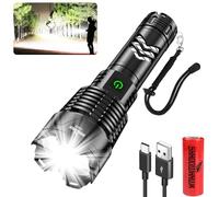 Shadowhawk Torcia LED Potente Professionale, 550000 Lumens Torcia LED Ricaricabile USB, XHP160.2 Torce LED Alta Potenza Ricaricabili, Torcia Militare Tattica, IP67 Flashlight Per Campeggio Trekking