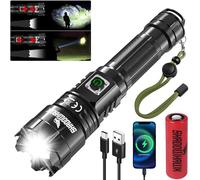 Shadowhawk Torcia LED Potente Professionale, Ricaricabile Torce Led Alta Potenza 500000 Lumen XHP70.2, Torcia Tattica Militare, IP67 Impermeabile flashlight per Campeggio Trekking Emergenza