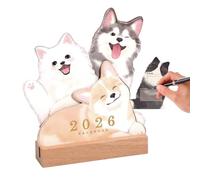 Shaersu Calendari Da Scrivania - Calendario Mensile 2026 Cuccioli e Gattini con Base in Legno | Agenda Giornaliera con Design Puppy Kitten per Ufficio Casa Scuola Bambini