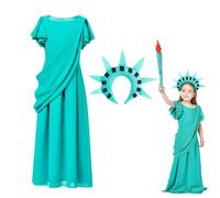 Shaersu Completo Costume Statua Della Libertà - Set Corona E Abito Statua Della Libertà - Costume Ipoallergenico Per Halloween Feste In Maschera Spettacoli Balli Compleanni