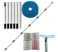 Shaersu Stendibiancheria telescopico per esterni, 2,5 m, rimovibile totale | Stendibiancheria con corda da 1,9 m e 20 clip, per asciugare il bucato all'aperto