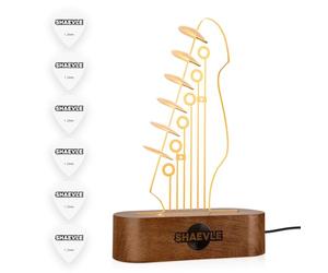 Shaevle Supporto per plettri per chitarra, con 6 plettri, a forma di paletta a LED, regalo musicale per gli amanti della chitarra