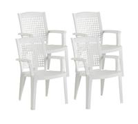 SHAF - Confezione da 4 Sedie - Giardino Esterno e Terrazza - Plastica Riciclata Resistente UV - Impilabili - Modello Metallo - Bianco