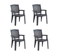 SHAF - Confezione da 4 sedie impilabili - giardino esterno e terrazza - plastica riciclata resistente ai raggi UV - modello metallo - antracite