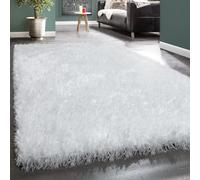 Shaggy Pelo Alto Tappeto Morbido Fibre Lucide Moderno In Tinta Unita Bianco