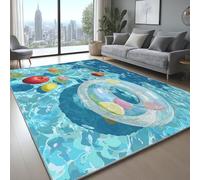 Shaggy Tappeto Cartone Animato Realistico Piscina Ciambella Gonfiabile Leggera da Pulire Morbido e Soffice Tappeto a Pelo Corto per Casa Ufficio Ingresso Corridoio Soggiorno Blu, 80 x 120 cm