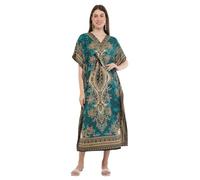 Shah Crafts. Kaftano da donna, kimono, caftano, abito lungo da spiaggia, copricostume da notte, maxi tunica per taglie forti, blu cielo, L