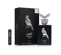 Shaheen Silver Lattafa Eau de Parfum, profumo arabo, unisex, a lunga durata, con atomizzatore ricaricabile da 5 ml, fragranza agrumata, legnosa e speziata di lunga durata (Shaheen Silver)