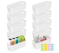 SHAIDOJIO 10 Scatole di Plastica, Bianco Rettangolo Cestini di Stoccaggio con Maniglie-27*9*8cm, Armadio Cucina di Stoccaggio con 1 Foglio di Etichette, Piccoli Contenitori per Il Bagno Ufficio