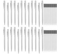 SHAIDOJIO 24 Pezzi Penne a Sfera in Metallo, Penna a Sfera Nere 1,0mm con 24 Refill di Inchiostro Nero, Twist Inchiostro Nero Penna Sfera, Sottili Penne Biro Argento per L'insegnante di Ufficio