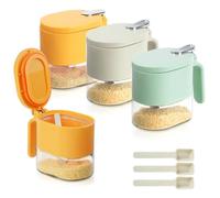 SHAIDOJIO 3 Barattoli Spezie Trasparente, Barattoli Cucina, Contenitori Spezie di Vetro con Coperchio e Cucchiaio, Sigillati Barattoli Barattoli per Spezie per Spezie Sale Zucchero Pepe-3 Colori