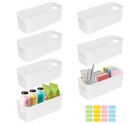 SHAIDOJIO 7 Scatole di Plastica, Bianco Rettangolo Cestini di Stoccaggio con Maniglie-27 * 9 * 8cm, Armadio Cucina di Stoccaggio con 1 Foglio di Etichette, Piccoli Contenitori per Il Bagno Ufficio