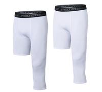 SHAIYOU 2 Pezzi Pantaloni A Compressione 3/4 da Uomo, Pantaloncini A Gamba Singola, Leggings Ad Asciugatura Rapida per Allenamento in Palestra Biancheria Intima Sportiva da Basket (Bianco L-Lungo,XL)