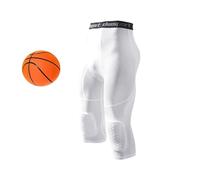 SHAIYOU Pantaloni A Compressione 3/4 Ginocchiere Leggings, Pantaloni da Basket con Ginocchiere, Anticollisione, Leggings Freschi E Asciutti, Calcio, Basket, Intimo Sportivo (M,White)