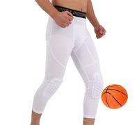 SHAIYOU Pantaloni A Compressione da Uomo A 3/4 con Ginocchiere, Pantaloni da Basket Asciutti E Freschi, Leggings Anti-collisione Basket da Calcio, Intimo Sportivo (XL,White)