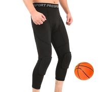 SHAIYOU Pantaloni A Compressione da Uomo A 3/4 con Ginocchiere, Pantaloni da Basket Asciutti E Freschi, Leggings Anti-collisione Basket da Calcio, Intimo Sportivo (S,Black)
