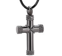 shajwo Collana con urna a forma di croce per ceneri per donne e uomini, ciondolo per cenere, ricordo commemorativo, Acciaio inossidabile, Non pietra preziosa