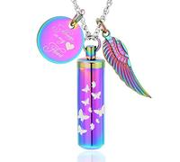 shajwo Collana con urna cilindrica, per donne e uomini, con farfalla e ciondolo a forma di ala d'angelo, 0.39”L*1.5”H inch, Acciaio inossidabile, Non pietra preziosa