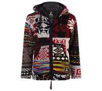 SHAKALOHA - Cardigan Patchwork di Ottima qualità in Colori Vivaci e Motivi a Maglia - con Cappuccio Rimovibile - Patch NH Happy per Donna - Giacca di Lana Nepal Foderata in Pile. Unica., Happy Multi