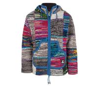 Shakaloha - Giacca di lana patchwork in colori misti con cappuccio rimovibile - M Patch NH MixMulti per uomo - Giacca di lana foderata in pile prodotta in Nepal Mixmulti - Giacca a maglia da uomo S