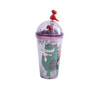 SHAKE DINO - Tazza riutilizzabile con coperchio e cannuccia - Doppia parete - Chiusura a vite ermetica - Per acqua minerale, cocktail, frutta e succhi. Bicchiere, Cup. Un regalo per tutti i bambini.