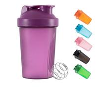 Shaker Bottiglia per acqua in plastica mista in polvere proteica, 400 ml, con tappo Mixball, senza perdite, per fitness, sport, palestra, supplemento per bevande (viola)
