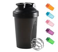 Shaker Bottiglia per acqua in plastica mista in polvere proteica, 400 ml, con tappo Mixball, senza perdite, per fitness, sport, palestra, supplemento per bevande (nero)
