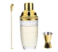Shaker da Cocktail 400 ml, Set di shaker per cocktail in Acciaio inox e Vetro, Shaker con colino misurino e cucchiaio per casa, bar, vino, succhi di frutta misti, bevande (Oro-2)