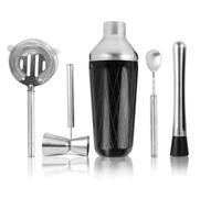 Shaker per Cocktail Acciaio Inox/Vetro Set Da Bar Con Shaker For Cocktail E Accessori: Kit Misurino Cucchiaio Mescolare, Colino Pestello(Silver)