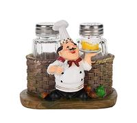 Shakers di sale, statue decorativa chef Organizzatore di sale Porta della bottiglia di zucchero Ornamenti carini in resina statua chef per il ristorante cucina caffetteria (E14-15018-A)
