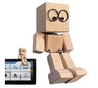 Shaking Wooden Man Figurine - Wood 8x5cm | Charming Little Wooden Figure Handmade Shaking Feet Doll Car Decoration | Cute Magnetic Mini Ornament For Commuter Display And Daily Desk Use In Car Interior